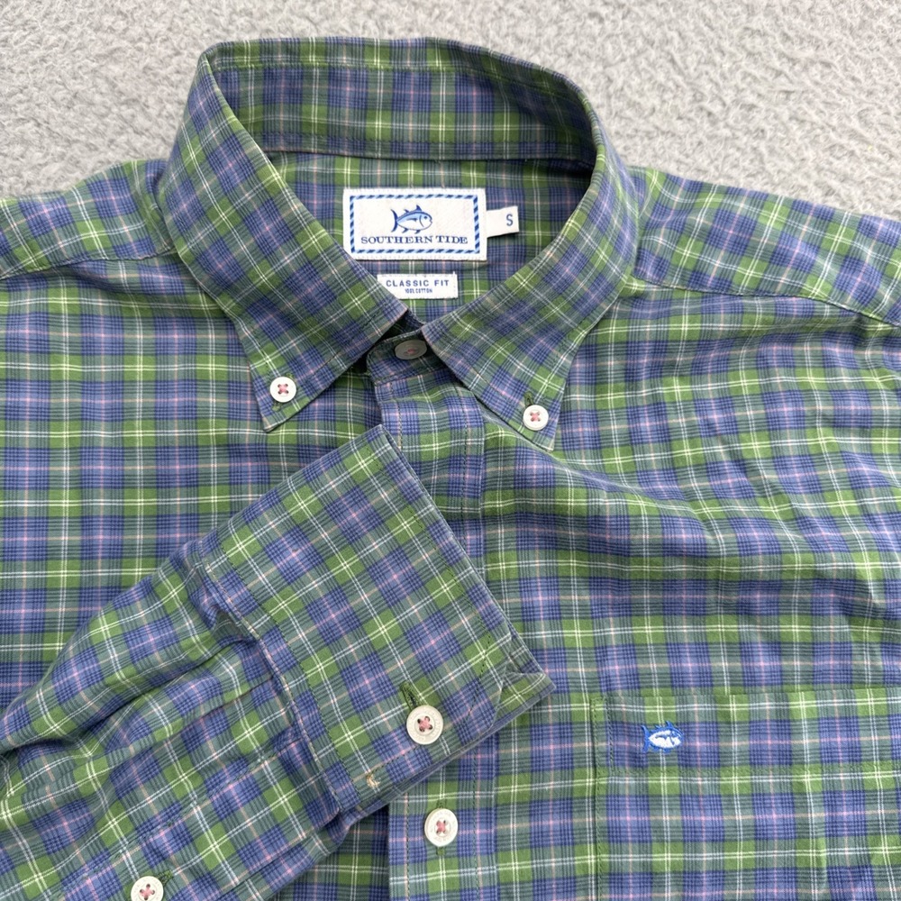 Southern Tide Shirt Mens Small Classic Fit L/S Button Down Blue Green Plaid